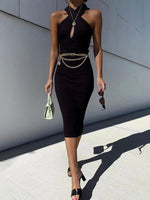 Midi Jurk met Halternek en Sleufopening - Group5 - Jurkjes.co