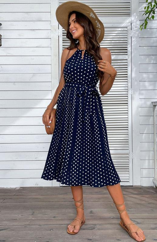 Midi Jurk met Halternek en Stippenprint - Maxi Dresses - Jurkjes.co
