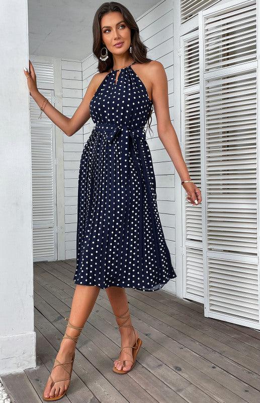 Midi Jurk met Halternek en Stippenprint - Maxi Dresses - Jurkjes.co