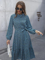 Midi Jurk met Halve Turtleneck en Bloemenprint - Group11 - Jurkjes.co