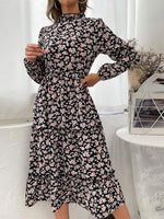 Midi Jurk met Hoge Hals en Bloemenprint - Midi Dresses - Jurkjes.co