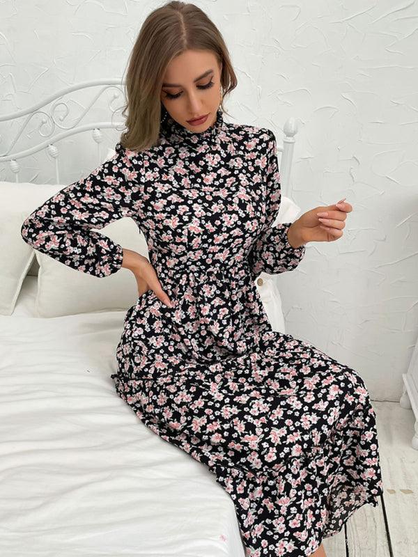 Midi Jurk met Hoge Hals en Bloemenprint - Midi Dresses - Jurkjes.co