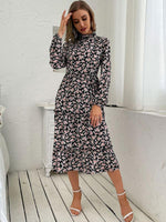Midi Jurk met Hoge Hals en Bloemenprint - Midi Dresses - Jurkjes.co
