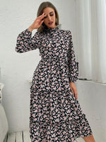 Midi Jurk met Hoge Hals en Bloemenprint - Midi Dresses - Jurkjes.co