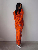 Midi Jurk met Hoge Hals en Golvende Strepen - Mini Dresses - Jurkjes.co