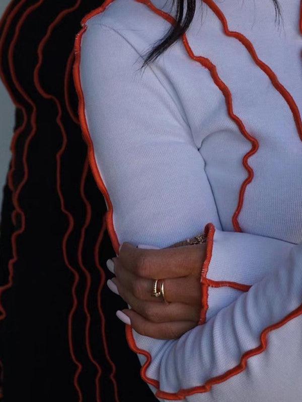 Midi Jurk met Hoge Hals en Golvende Strepen - Mini Dresses - Jurkjes.co