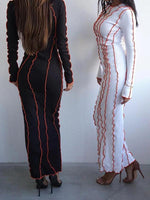 Midi Jurk met Hoge Hals en Golvende Strepen - Mini Dresses - Jurkjes.co