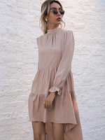 Midi Jurk met Hoge Hals en Rimpelzoom - Group11 - Jurkjes.co