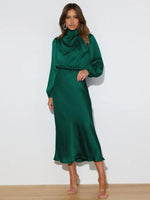 Midi Jurk met Hoge Hals en Satijnen Stof - Maxi Dresses - Jurkjes.co