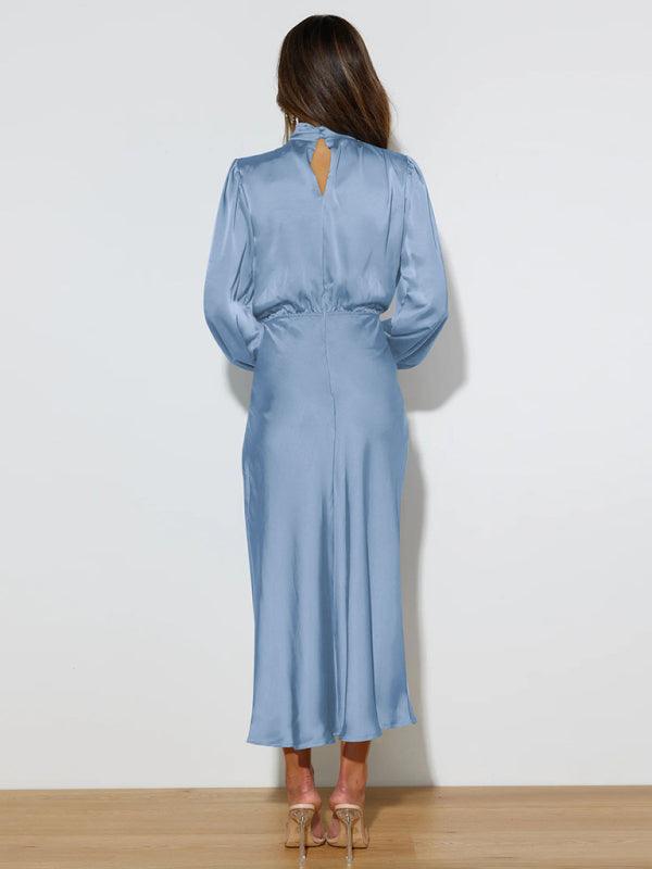Midi Jurk met Hoge Hals en Satijnen Stof - Maxi Dresses - Jurkjes.co