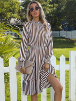 Midi Jurk met Hoge Hals en Strepen - Midi Dresses - Jurkjes.co