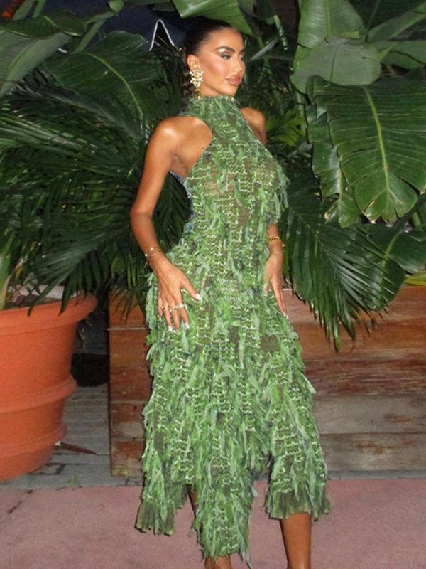 Midi Jurk met Hoge Kraag en Franjes - Group13 - Jurkjes.co