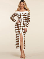 Midi Jurk met Hoge Split en Geometrisch Patroon - Group4 - Jurkjes.co