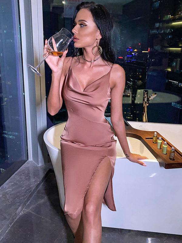 Midi Jurk met Hoge Split en Spaghettibandjes - Maxi Dresses - Jurkjes.co