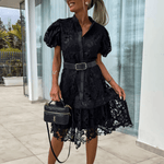 Midi-jurk met Kant en Ceintuur - Women Summer Dress - Jurkjes.co