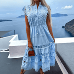 Midi Jurk met Kant en Delicate Naden - Women Summer Dress - Jurkjes.co