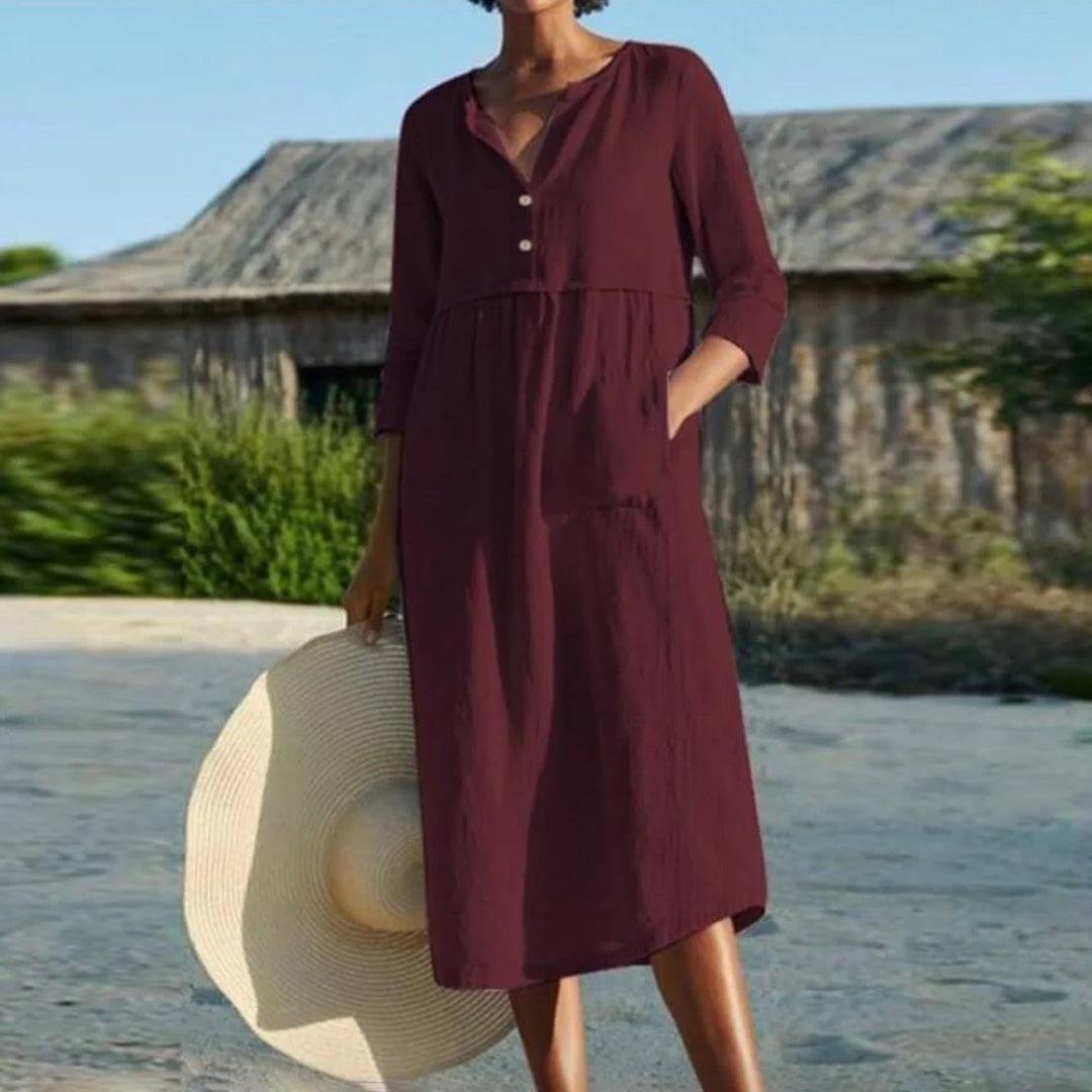 Midi Jurk met Knoopsluiting - Dresses - Jurkjes.co