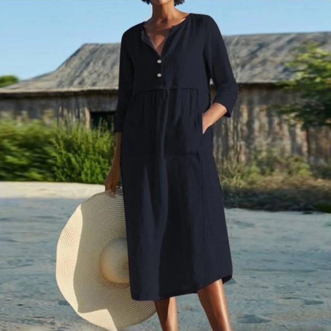 Midi Jurk met Knoopsluiting - Dresses - Jurkjes.co