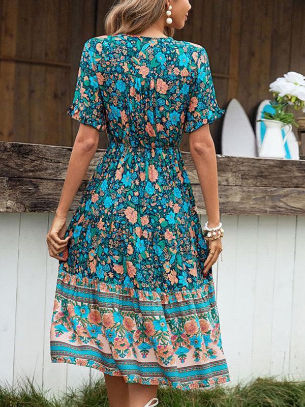 Midi Jurk met Knoopsluiting en Bloemenprint - Midi Dresses - Jurkjes.co
