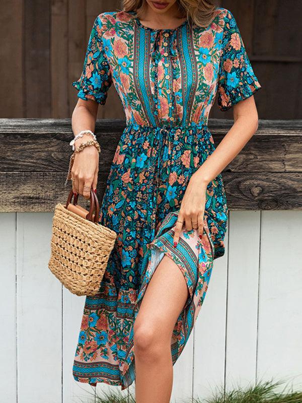 Midi Jurk met Knoopsluiting en Bloemenprint - Midi Dresses - Jurkjes.co