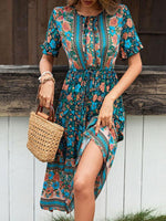 Midi Jurk met Knoopsluiting en Bloemenprint - Midi Dresses - Jurkjes.co