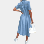Midi Jurk met Knoopsluiting en Denim - Women Summer Dress - Jurkjes.co