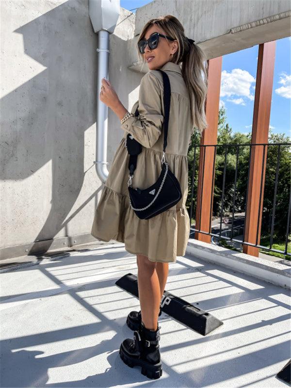 Midi Jurk met Knoopsluiting en Gelaagd Ontwerp - Midi Dresses - Jurkjes.co