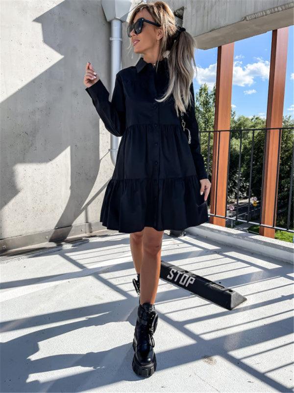 Midi Jurk met Knoopsluiting en Gelaagd Ontwerp - Midi Dresses - Jurkjes.co