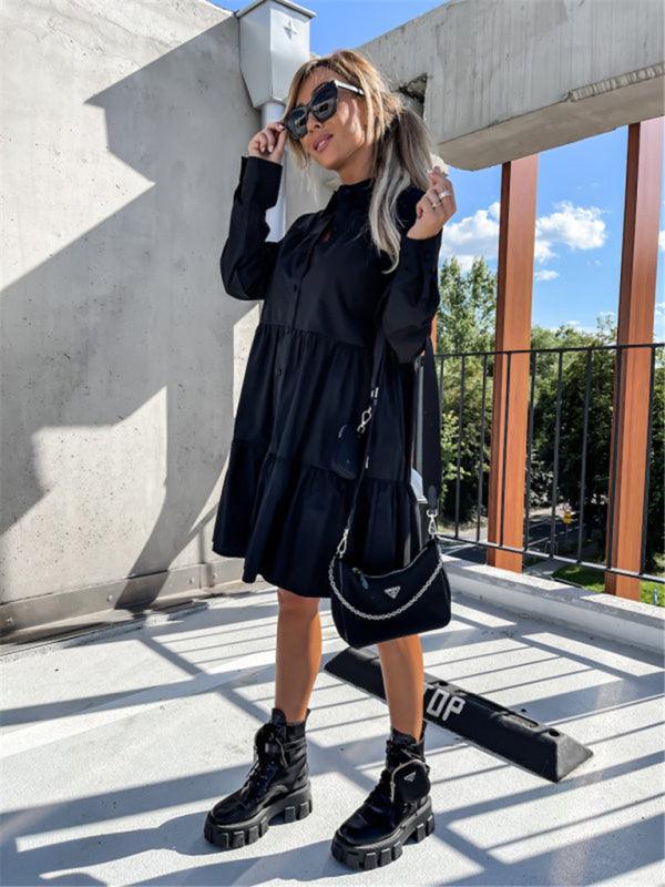 Midi Jurk met Knoopsluiting en Gelaagd Ontwerp - Midi Dresses - Jurkjes.co