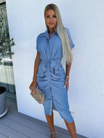 Midi Jurk met Knoopsluiting en Strikceintuur - Group10 - Jurkjes.co