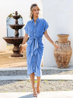 Midi Jurk met Knoopsluiting en Strikdetail - Group10 - Jurkjes.co