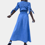 Midi Jurk met Knoopsluiting en Strikmouwen - Women Summer Dress - Jurkjes.co