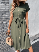 Midi Jurk met Knoopsluiting en Tailleband - Maxi Dresses - Jurkjes.co