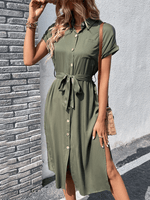 Midi Jurk met Knoopsluiting en Tailleband - Maxi Dresses - Jurkjes.co