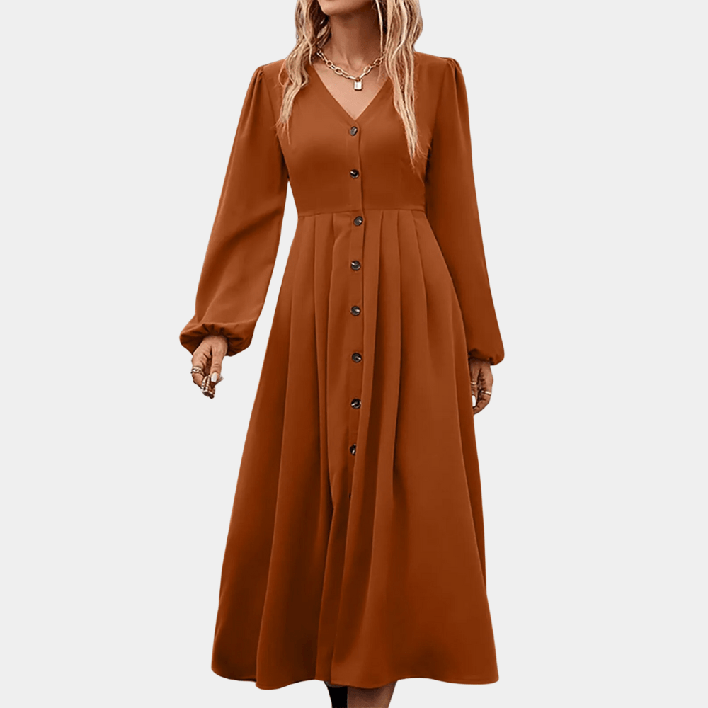 Midi Jurk met Knoopsluiting en V-hals - CB - Dresses - Jurkjes.co