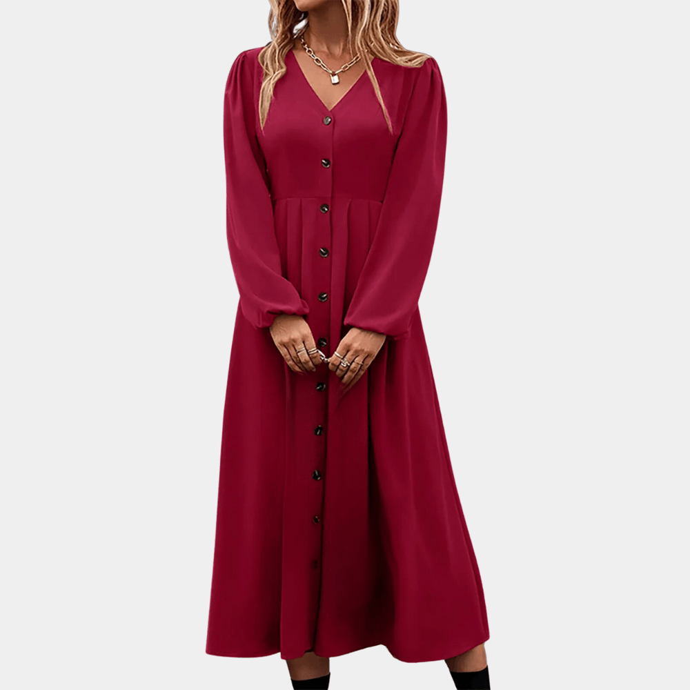 Midi Jurk met Knoopsluiting en V-hals - CB - Dresses - Jurkjes.co