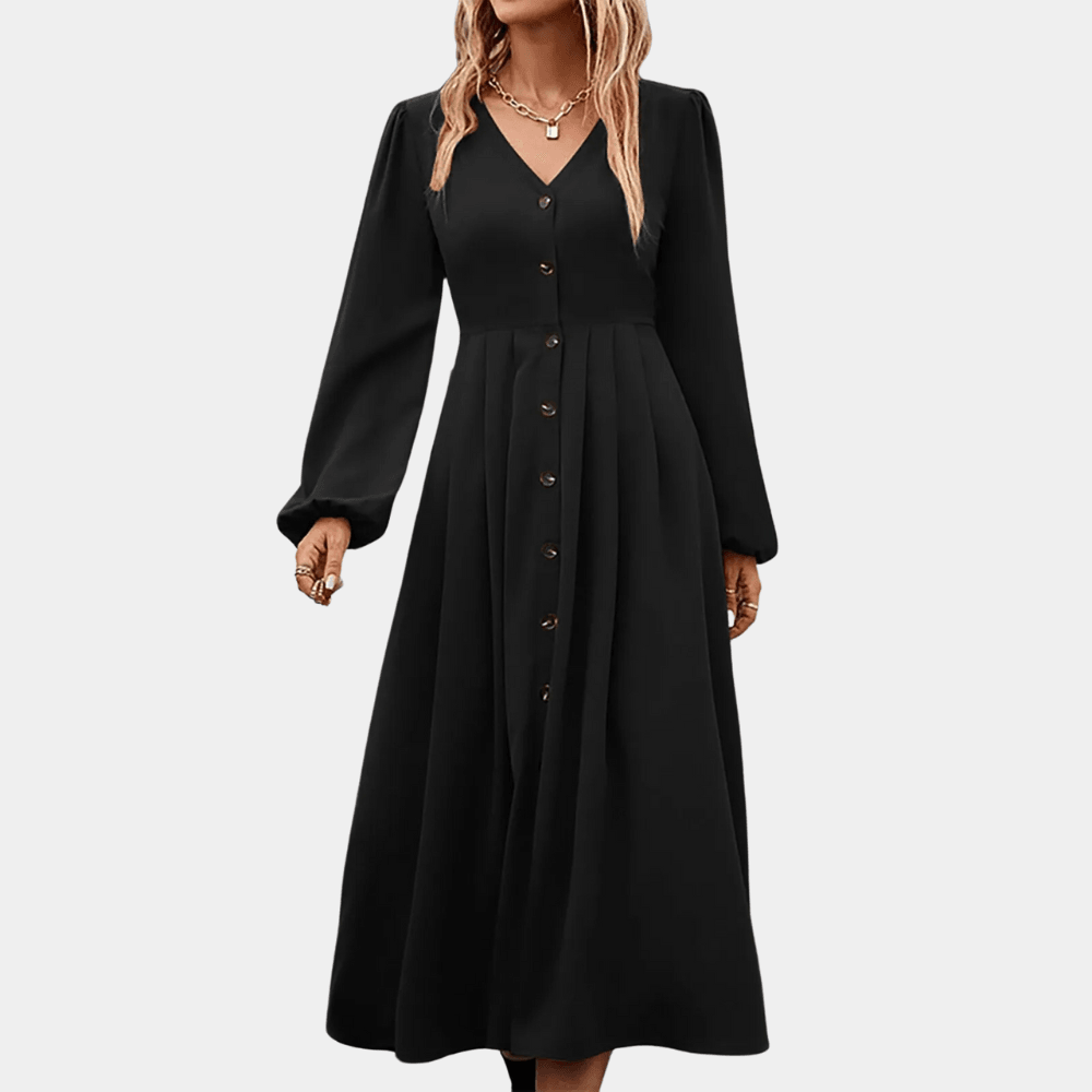 Midi Jurk met Knoopsluiting en V-hals - CB - Dresses - Jurkjes.co