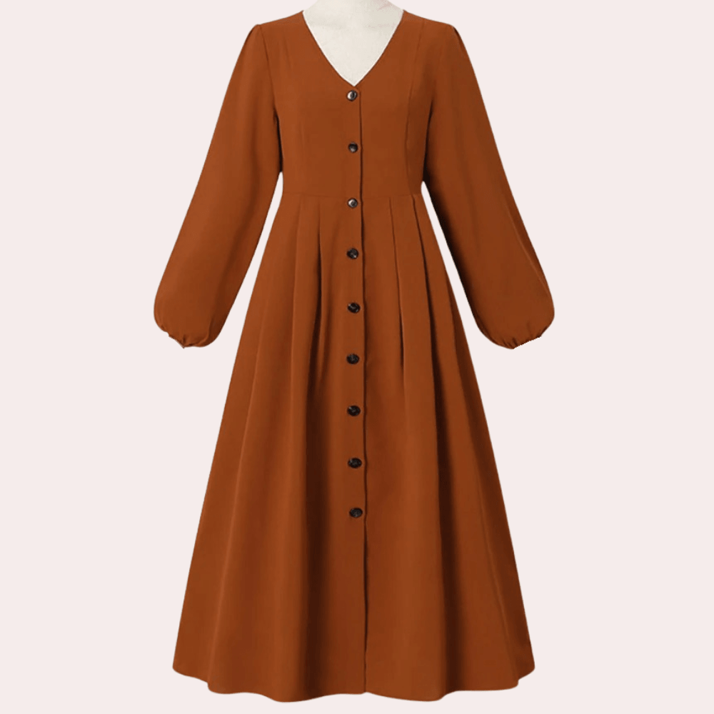 Midi Jurk met Knoopsluiting en V-hals - CB - Dresses - Jurkjes.co