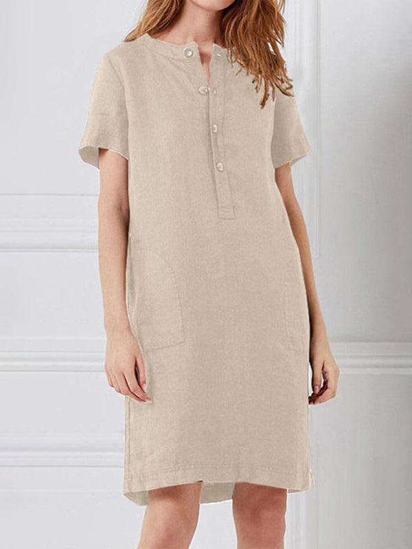 Midi Jurk met Knoopsluiting en Zakken - Midi Dresses - Jurkjes.co