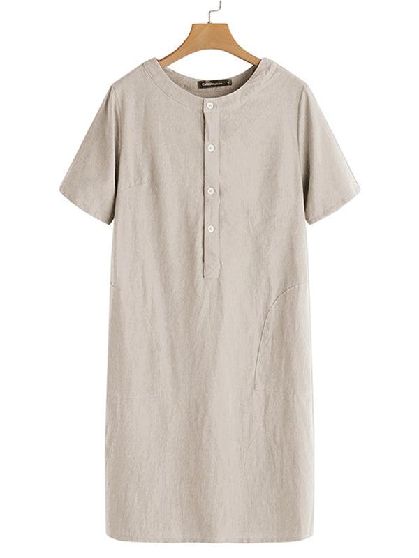 Midi Jurk met Knoopsluiting en Zakken - Midi Dresses - Jurkjes.co