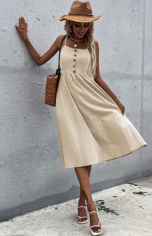 Midi Jurk met Knopen en Flairrok - Midi Dresses - Jurkjes.co