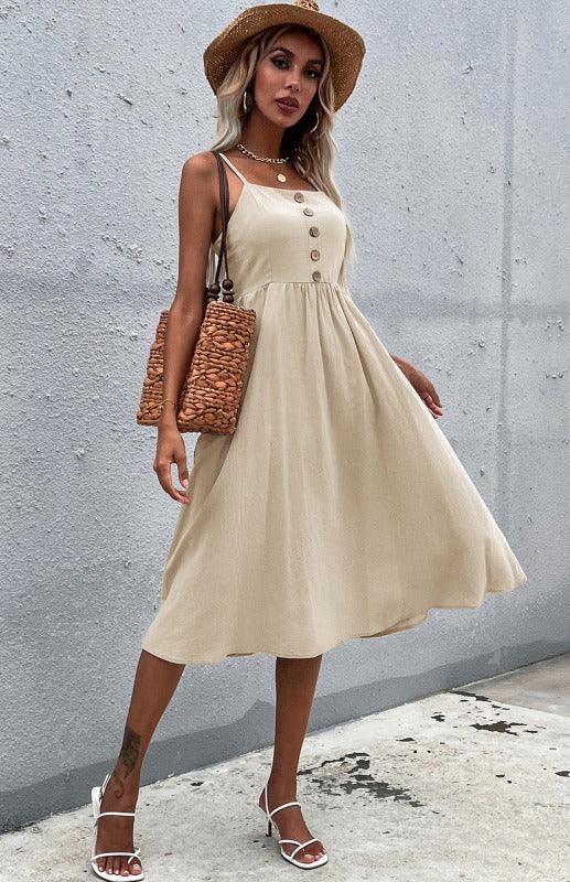 Midi Jurk met Knopen en Flairrok - Midi Dresses - Jurkjes.co