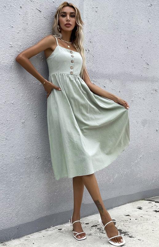 Midi Jurk met Knopen en Flairrok - Midi Dresses - Jurkjes.co