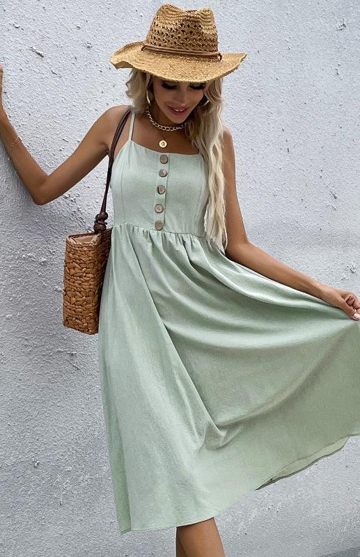 Midi Jurk met Knopen en Flairrok - Midi Dresses - Jurkjes.co