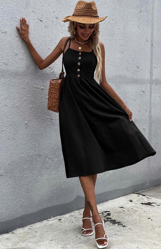 Midi Jurk met Knopen en Flairrok - Midi Dresses - Jurkjes.co