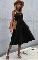 Midi Jurk met Knopen en Flairrok - Midi Dresses - Jurkjes.co