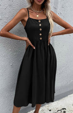 Midi Jurk met Knopen en Flairrok - Midi Dresses - Jurkjes.co