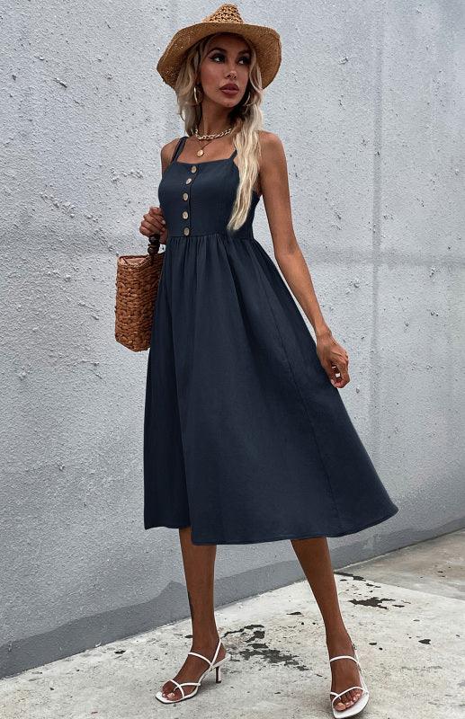 Midi Jurk met Knopen en Flairrok - Midi Dresses - Jurkjes.co