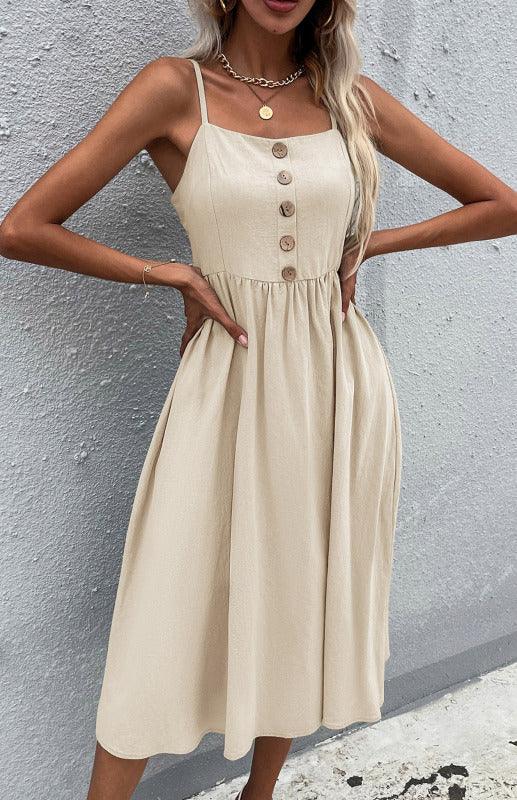 Midi Jurk met Knopen en Flairrok - Midi Dresses - Jurkjes.co