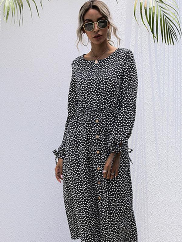 Midi Jurk met Knopen en Polkadotprint - Group9 - Jurkjes.co